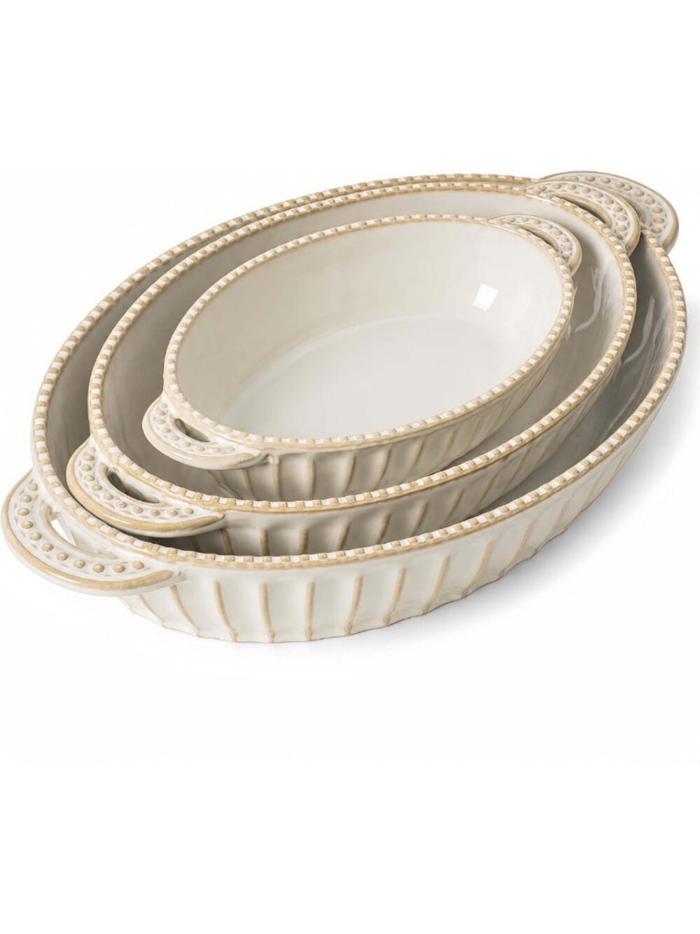 Ceramic Casserole Baking Dishes Set of 3 - Oval Hobnail Bakeware for Roasting